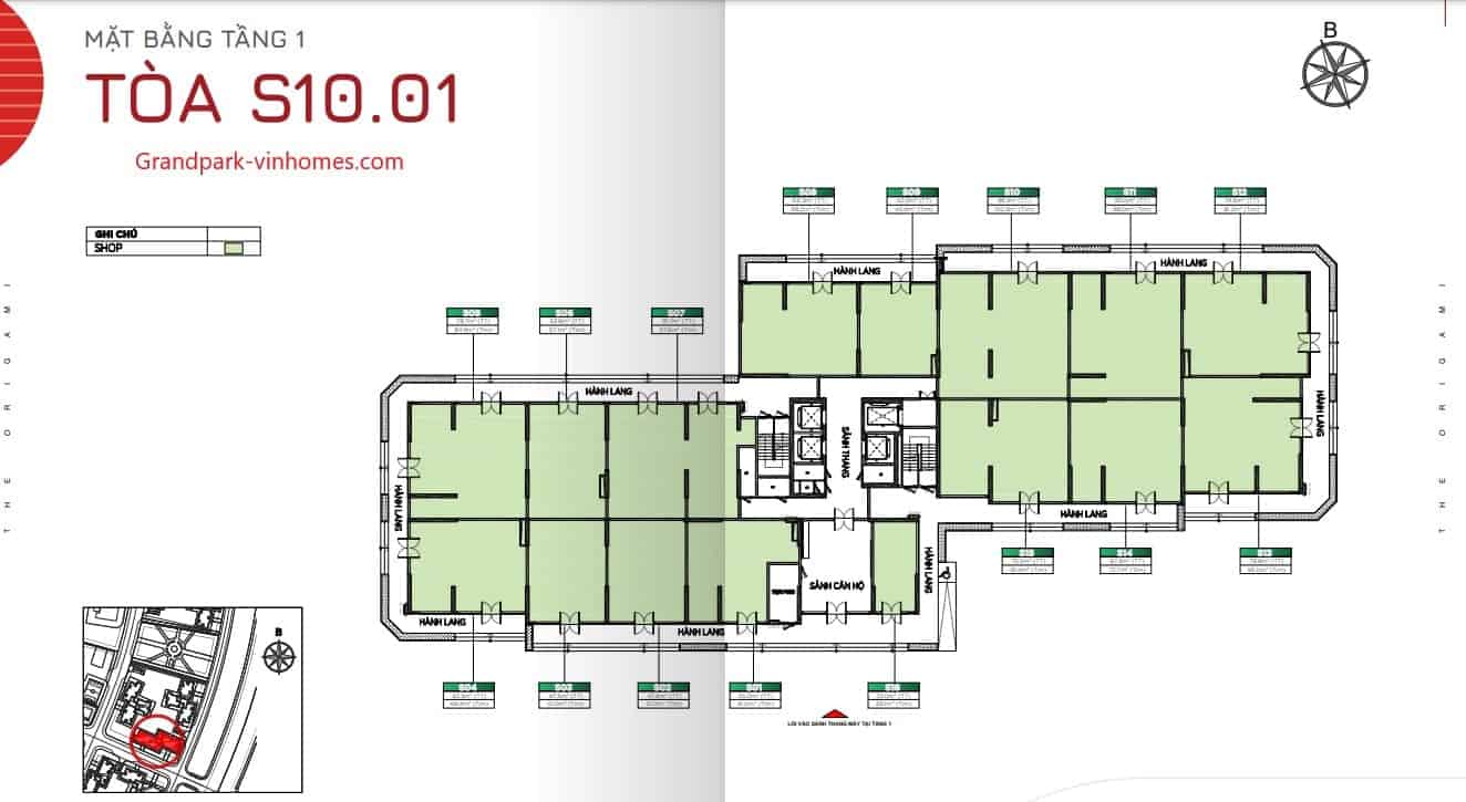 Mặt bằng S1001 The Origami Vinhomes Grand Park: Thiết kế & Thông tin chi tiết