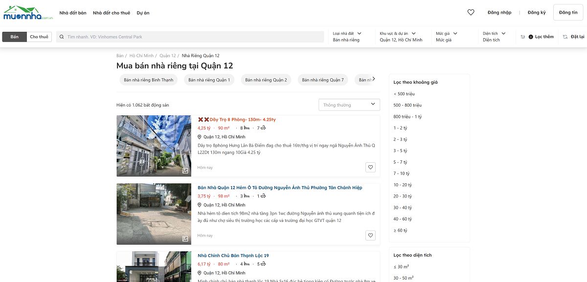Bán Nhà Riêng Quận 12: Chia Sẻ Kinh Nghiệm Chuyên Sâu & Giải Pháp Đăng Tin Trên Muonnha.com.vn